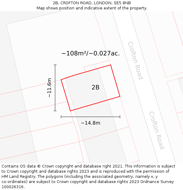 2B, CROFTON ROAD, LONDON, SE5 8NB: Plot and title map