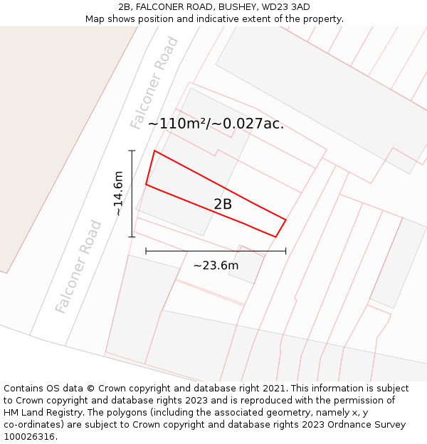 2B, FALCONER ROAD, BUSHEY, WD23 3AD: Plot and title map