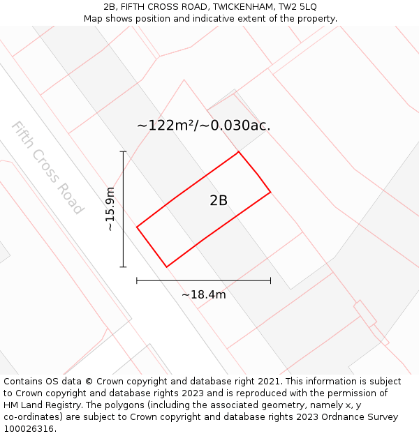 2B, FIFTH CROSS ROAD, TWICKENHAM, TW2 5LQ: Plot and title map