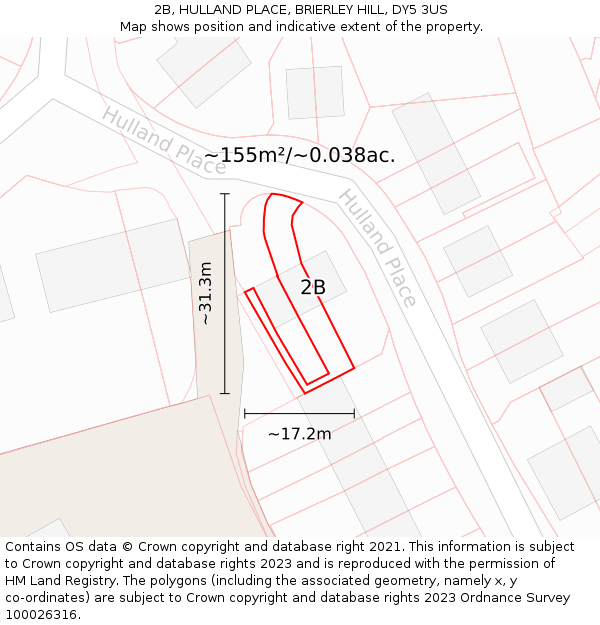 2B, HULLAND PLACE, BRIERLEY HILL, DY5 3US: Plot and title map