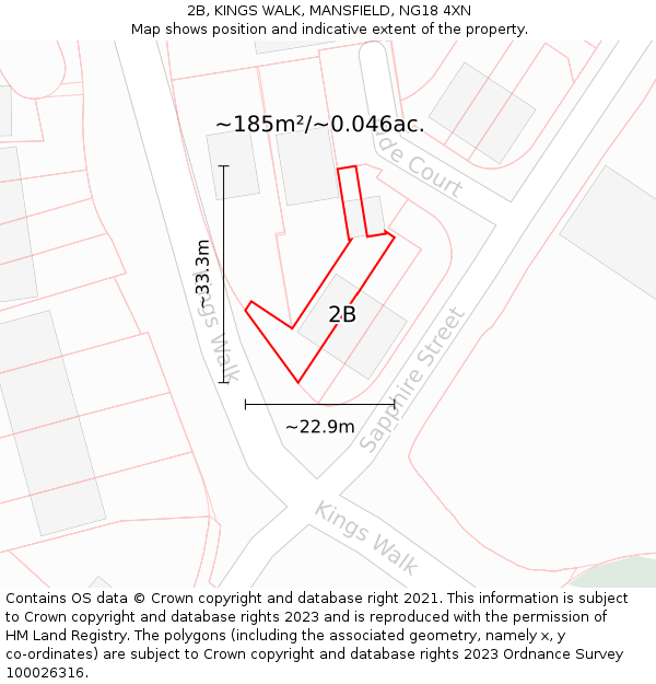 2B, KINGS WALK, MANSFIELD, NG18 4XN: Plot and title map