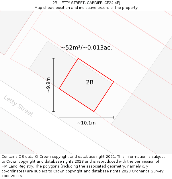 2B, LETTY STREET, CARDIFF, CF24 4EJ: Plot and title map
