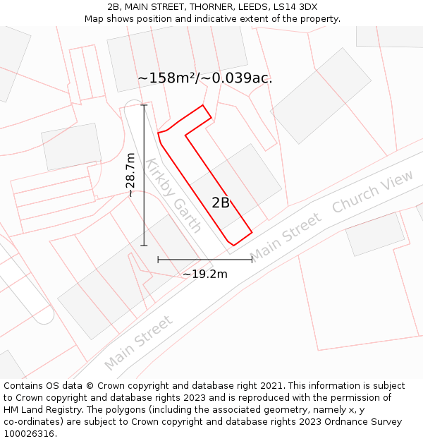 2B, MAIN STREET, THORNER, LEEDS, LS14 3DX: Plot and title map