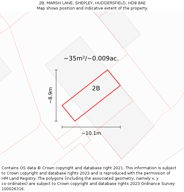 2B, MARSH LANE, SHEPLEY, HUDDERSFIELD, HD8 8AE: Plot and title map