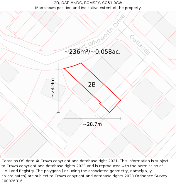 2B, OATLANDS, ROMSEY, SO51 0GW: Plot and title map