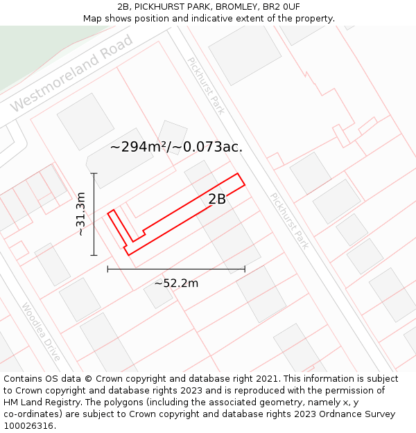 2B, PICKHURST PARK, BROMLEY, BR2 0UF: Plot and title map