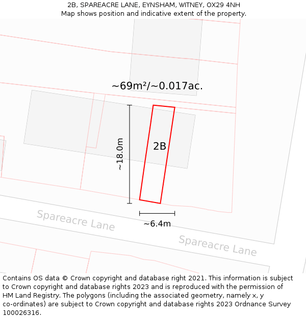 2B, SPAREACRE LANE, EYNSHAM, WITNEY, OX29 4NH: Plot and title map
