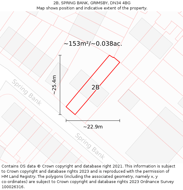 2B, SPRING BANK, GRIMSBY, DN34 4BG: Plot and title map