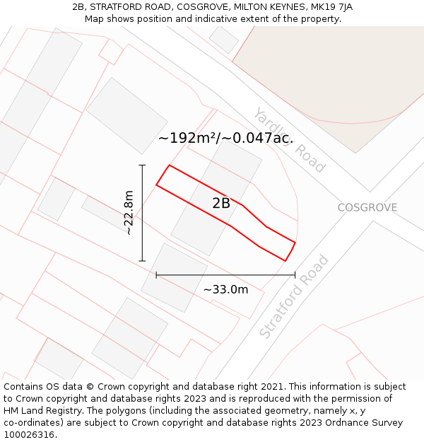 2B, STRATFORD ROAD, COSGROVE, MILTON KEYNES, MK19 7JA: Plot and title map