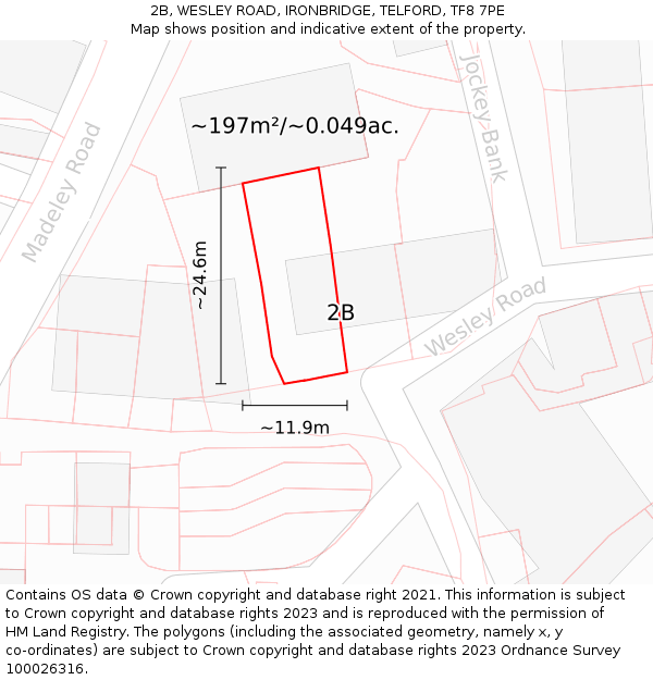 2B, WESLEY ROAD, IRONBRIDGE, TELFORD, TF8 7PE: Plot and title map