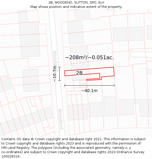 2B, WOODEND, SUTTON, SM1 3LH: Plot and title map