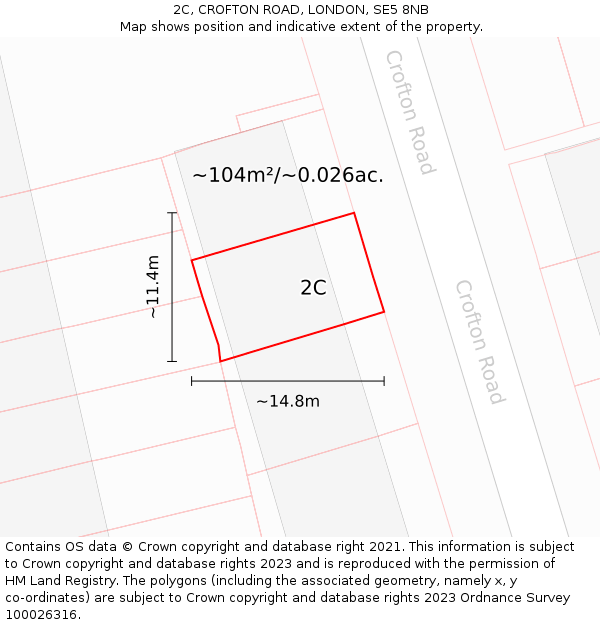2C, CROFTON ROAD, LONDON, SE5 8NB: Plot and title map