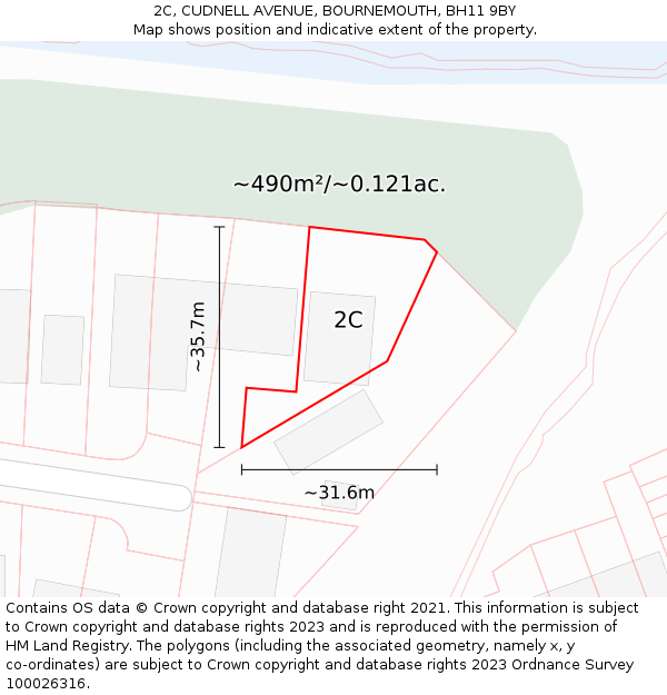 2C, CUDNELL AVENUE, BOURNEMOUTH, BH11 9BY: Plot and title map