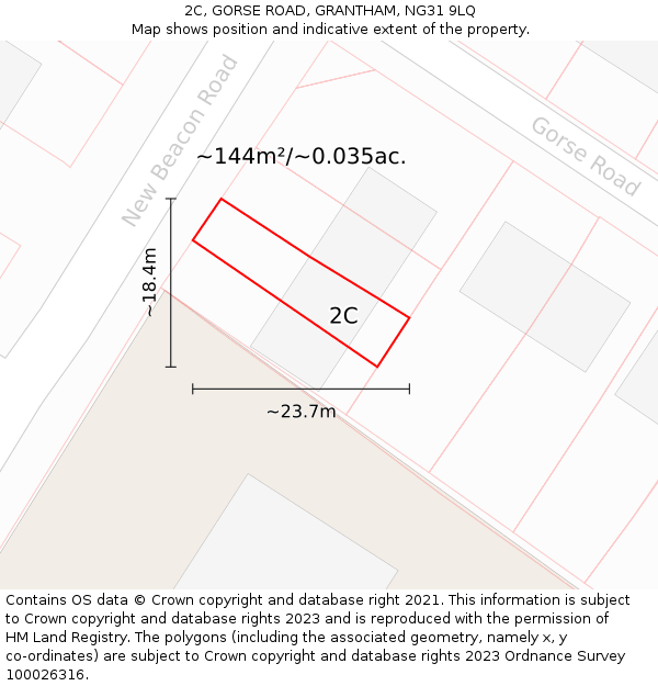 2C, GORSE ROAD, GRANTHAM, NG31 9LQ: Plot and title map