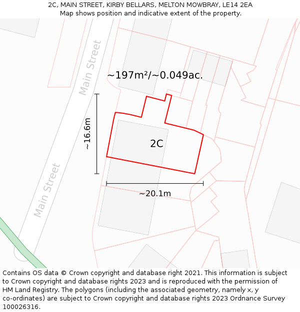 2C, MAIN STREET, KIRBY BELLARS, MELTON MOWBRAY, LE14 2EA: Plot and title map