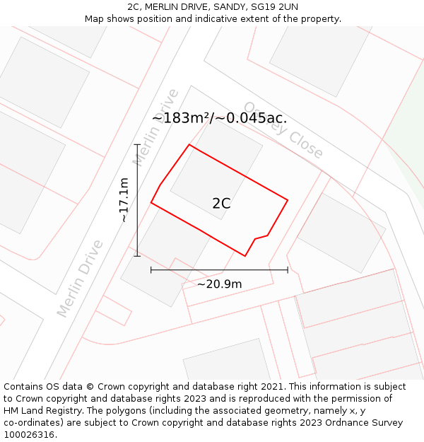 2C, MERLIN DRIVE, SANDY, SG19 2UN: Plot and title map