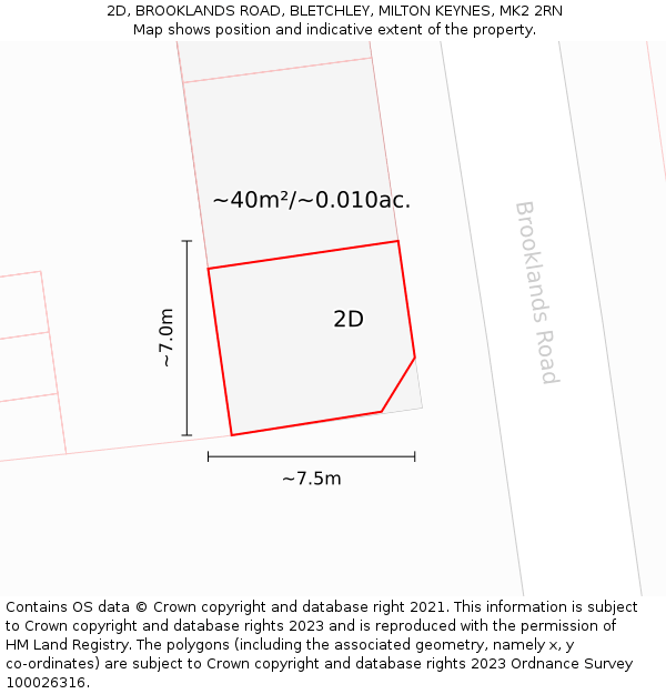 2D, BROOKLANDS ROAD, BLETCHLEY, MILTON KEYNES, MK2 2RN: Plot and title map