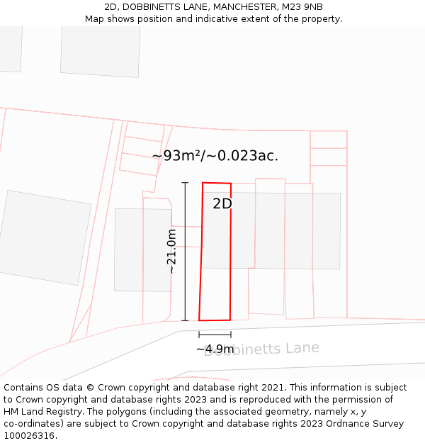 2D, DOBBINETTS LANE, MANCHESTER, M23 9NB: Plot and title map