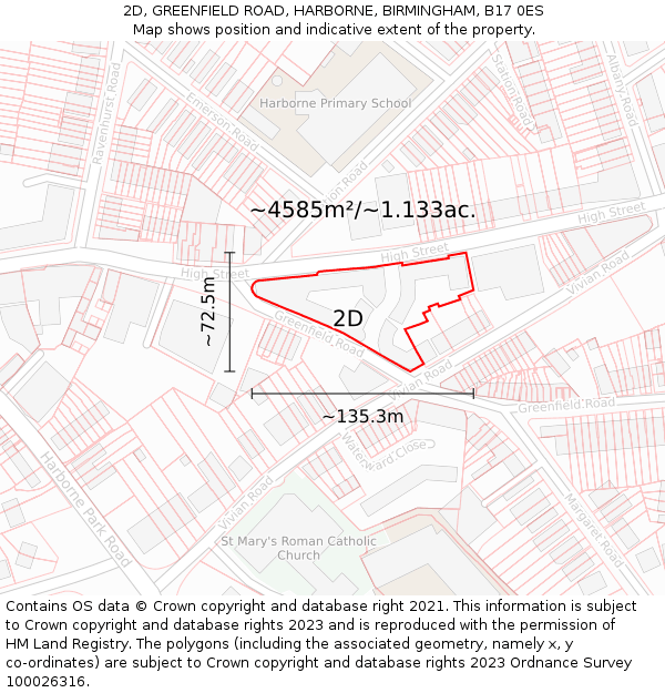 2D, GREENFIELD ROAD, HARBORNE, BIRMINGHAM, B17 0ES: Plot and title map