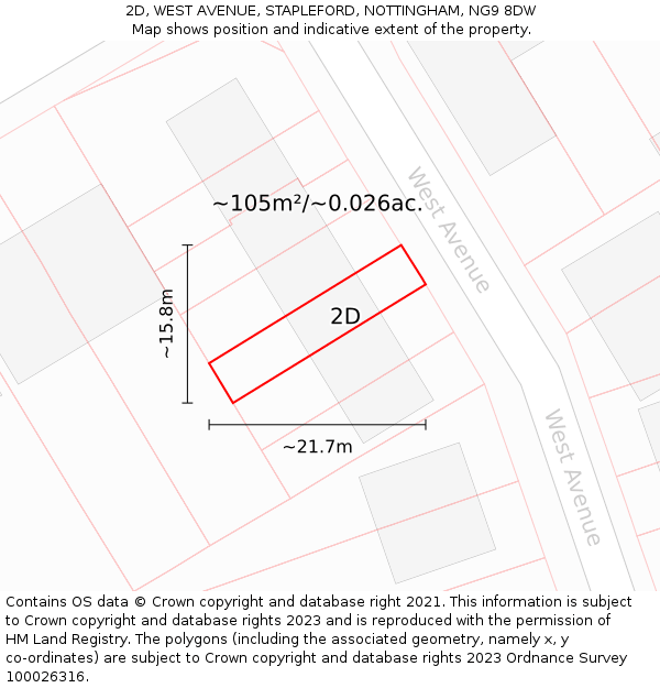 2D, WEST AVENUE, STAPLEFORD, NOTTINGHAM, NG9 8DW: Plot and title map