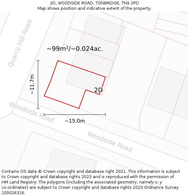2D, WOODSIDE ROAD, TONBRIDGE, TN9 2PD: Plot and title map
