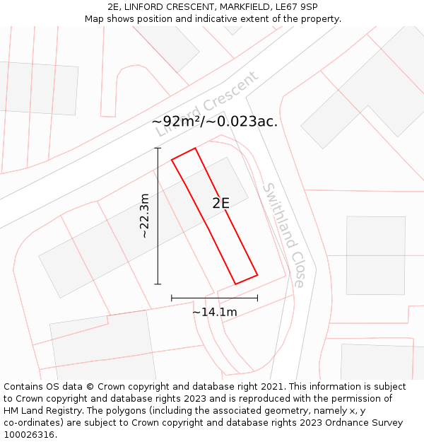 2E, LINFORD CRESCENT, MARKFIELD, LE67 9SP: Plot and title map