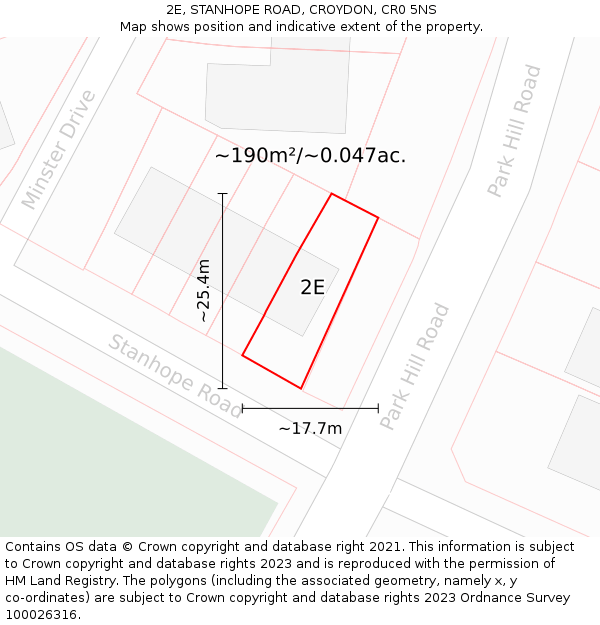 2E, STANHOPE ROAD, CROYDON, CR0 5NS: Plot and title map