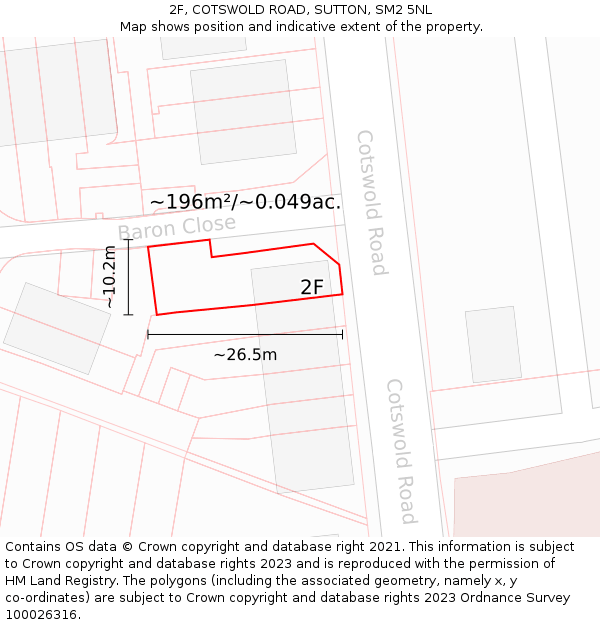 2F, COTSWOLD ROAD, SUTTON, SM2 5NL: Plot and title map