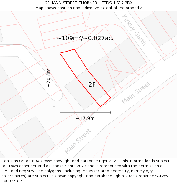 2F, MAIN STREET, THORNER, LEEDS, LS14 3DX: Plot and title map