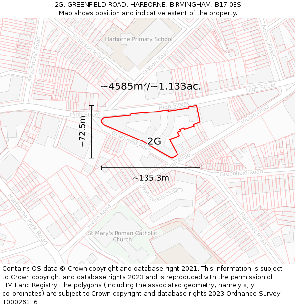 2G, GREENFIELD ROAD, HARBORNE, BIRMINGHAM, B17 0ES: Plot and title map
