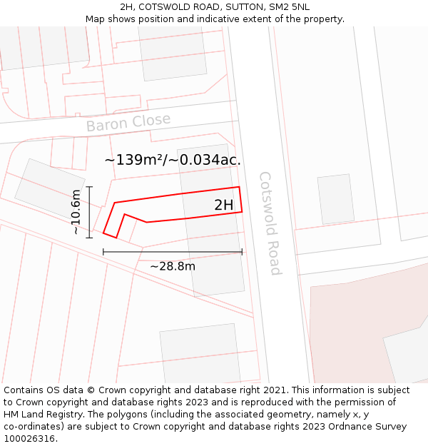 2H, COTSWOLD ROAD, SUTTON, SM2 5NL: Plot and title map