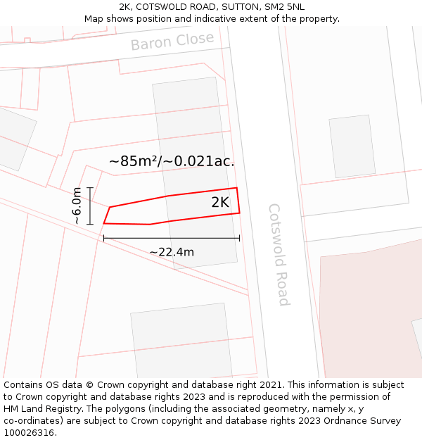 2K, COTSWOLD ROAD, SUTTON, SM2 5NL: Plot and title map