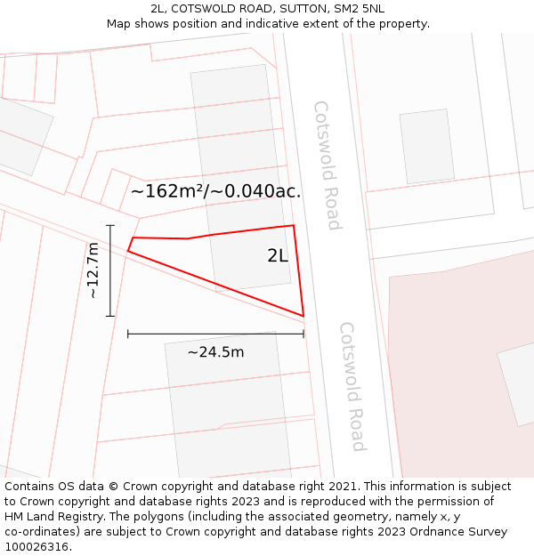 2L, COTSWOLD ROAD, SUTTON, SM2 5NL: Plot and title map