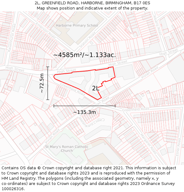 2L, GREENFIELD ROAD, HARBORNE, BIRMINGHAM, B17 0ES: Plot and title map