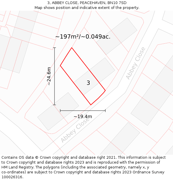 3, ABBEY CLOSE, PEACEHAVEN, BN10 7SD: Plot and title map