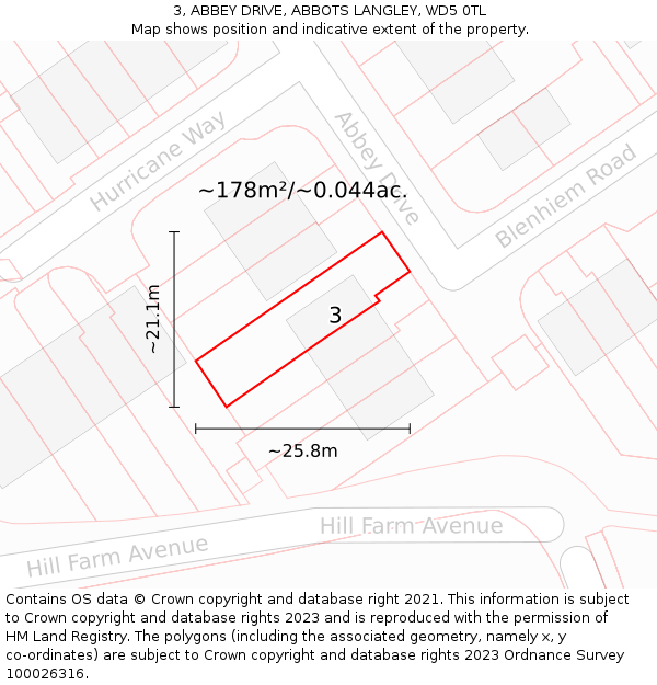 3, ABBEY DRIVE, ABBOTS LANGLEY, WD5 0TL: Plot and title map