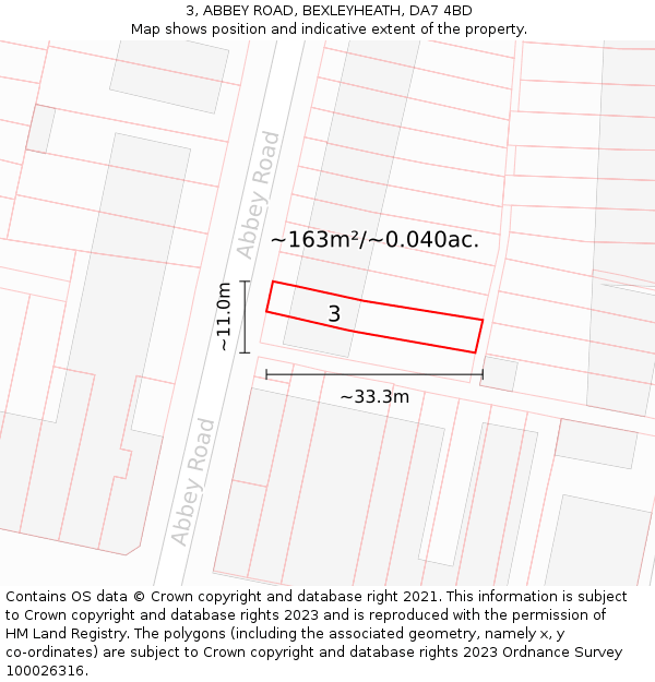 3, ABBEY ROAD, BEXLEYHEATH, DA7 4BD: Plot and title map