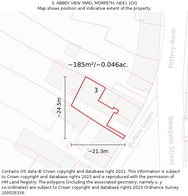 3, ABBEY VIEW YARD, MORPETH, NE61 1DQ: Plot and title map