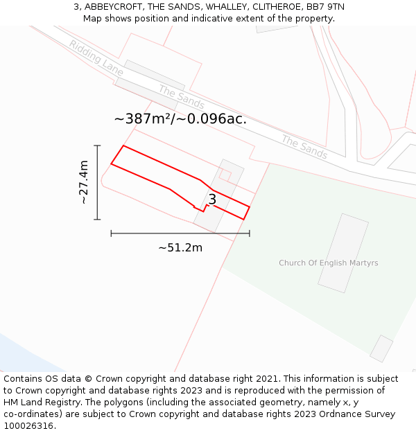 3, ABBEYCROFT, THE SANDS, WHALLEY, CLITHEROE, BB7 9TN: Plot and title map