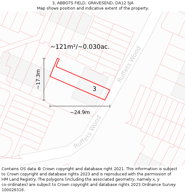 3, ABBOTS FIELD, GRAVESEND, DA12 5JA: Plot and title map