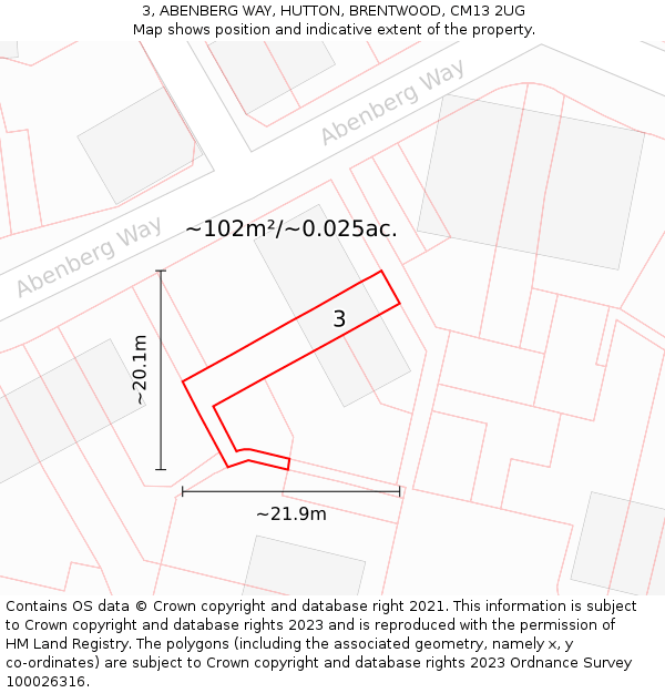 3, ABENBERG WAY, HUTTON, BRENTWOOD, CM13 2UG: Plot and title map