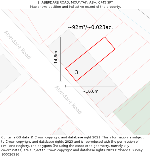 3, ABERDARE ROAD, MOUNTAIN ASH, CF45 3PT: Plot and title map