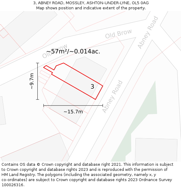 3, ABNEY ROAD, MOSSLEY, ASHTON-UNDER-LYNE, OL5 0AG: Plot and title map