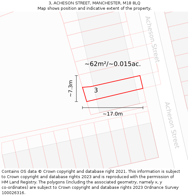 3, ACHESON STREET, MANCHESTER, M18 8LQ: Plot and title map
