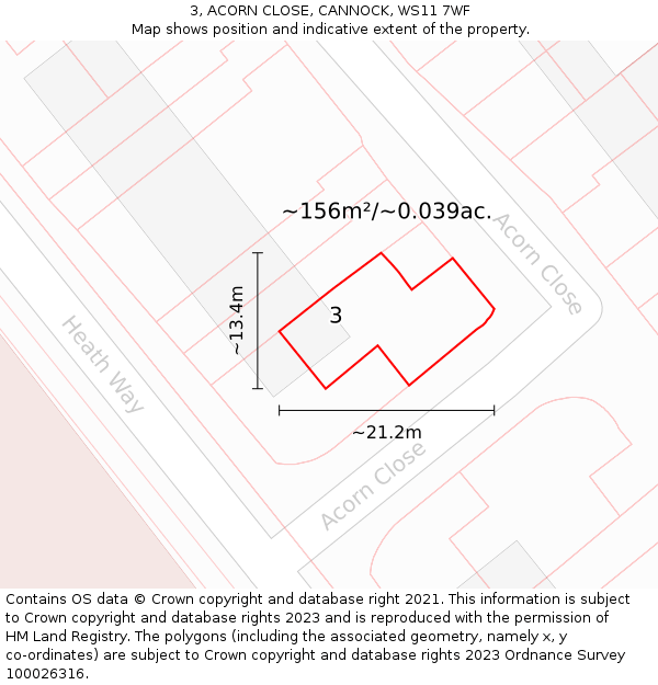 3, ACORN CLOSE, CANNOCK, WS11 7WF: Plot and title map