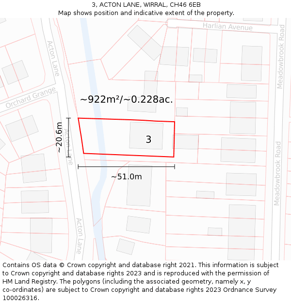 3, ACTON LANE, WIRRAL, CH46 6EB: Plot and title map