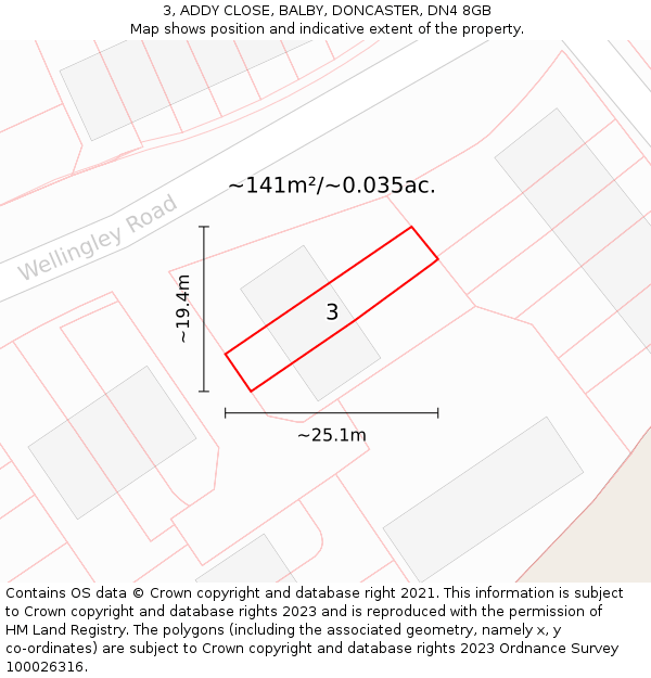 3, ADDY CLOSE, BALBY, DONCASTER, DN4 8GB: Plot and title map