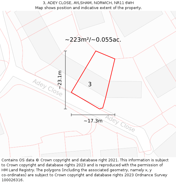 3, ADEY CLOSE, AYLSHAM, NORWICH, NR11 6WH: Plot and title map