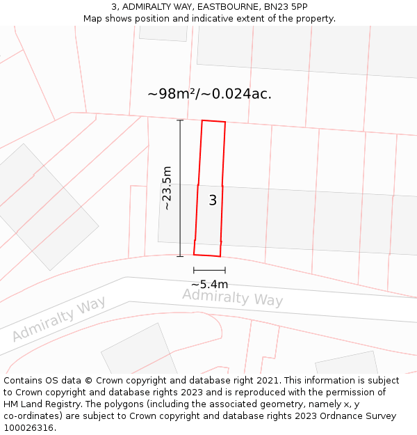 3, ADMIRALTY WAY, EASTBOURNE, BN23 5PP: Plot and title map