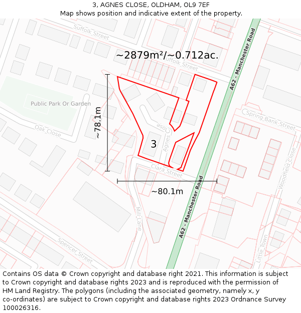 3, AGNES CLOSE, OLDHAM, OL9 7EF: Plot and title map